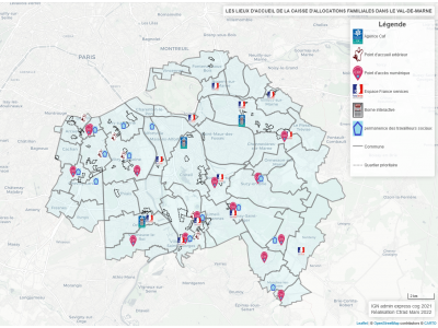 Les lieux d'accueil de la caisse d'allocations familiales dans le Val-de-Marne