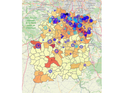 Localisation des eaje et petite enfance vivant dans un foyer allocataire à bas revenus en Essonne