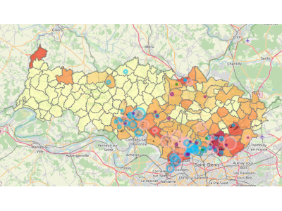 Localisation des eaje et petite enfance vivant dans un foyer allocataire à bas revenus dans le Val-d'Oise