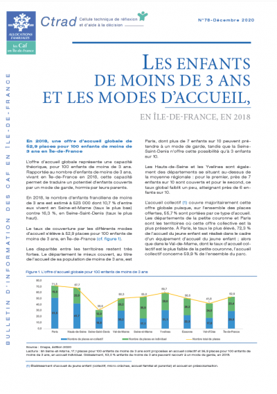 BI-78 LES ENFANTS DE MOINS DE 3 ANS ET LES MODES D’ACCUEIL, EN ÎLE-DE-FRANCE, EN 2018