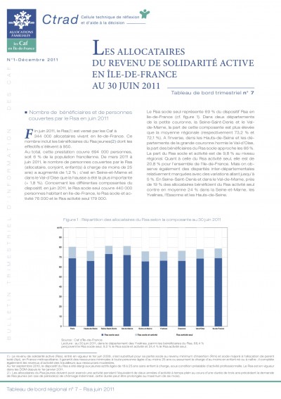 BI-1 LES ALLOCATAIRES DU REVENU DE SOLIDARITE ACTIVE EN ÎLE-DE-FRANCE AU 30 JUIN 2011