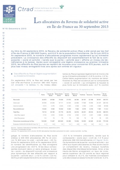 BI-15 Les allocataires du Revenu de solidarité active  en Île-de-France au 30 septembre 2013