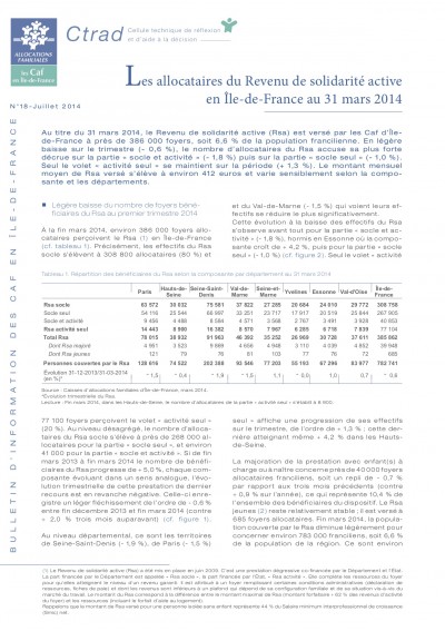 BI-18 Les allocataires du Revenu de solidarité active en Île-de-France au 31 mars 2014