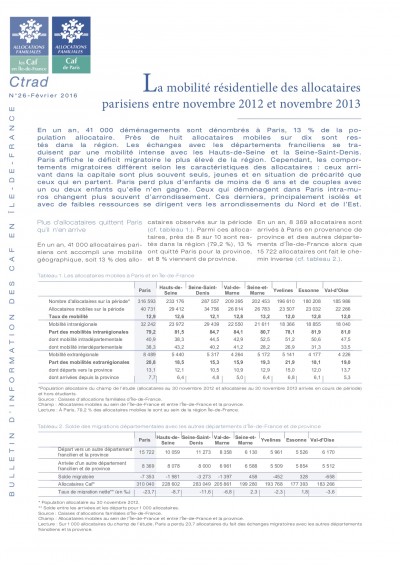 BI-26 La mobilité résidentielle des allocataires parisiens entre novembre 2012 et novembre 2013