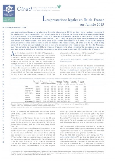 BI-29 Les prestations légales en Île-de-France sur l’année 2015
