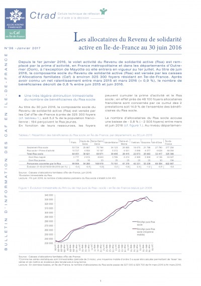 BI-36 Les allocataires du Revenu de solidarité active en Île-de-France au 30 juin 2016