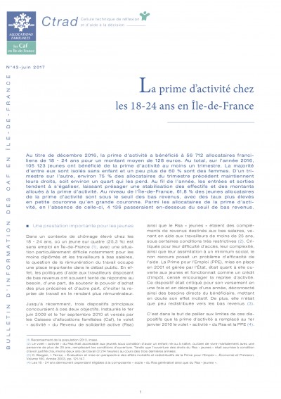 BI-43 La prime d’activité chez les 18-24 ans en Île-de-France