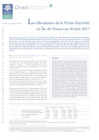 BI-48 Les allocataires de la Prime d'activité en Île-de-France au 30 juin 2017