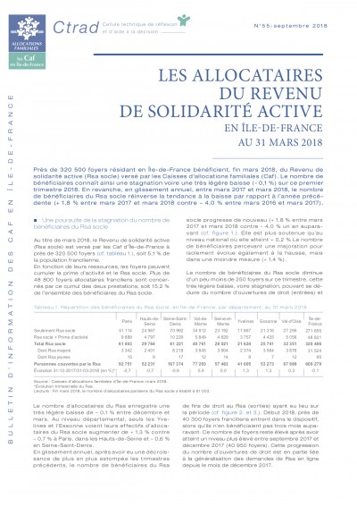 BI-55 LES ALLOCATAIRES DU REVENU DE SOLIDARITÉ ACTIVE EN ÎLE-DE-FRANCE AU 31 MARS 2018