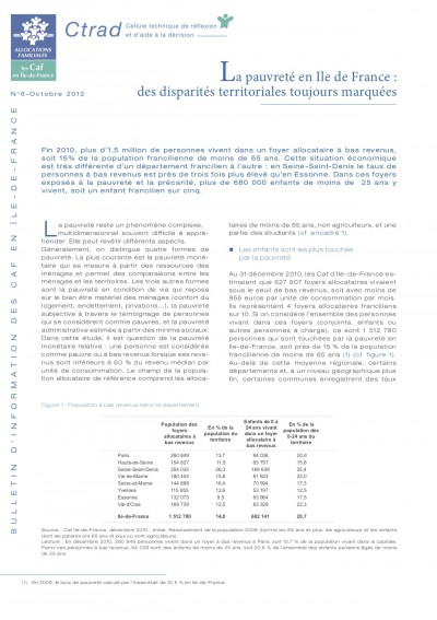 BI-6 La pauvreté en Ile de France : des disparités territoriales toujours marquées
