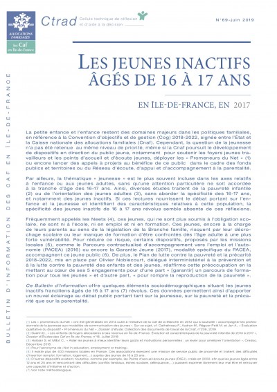 BI-69 LES JEUNES INACTIFS ÂGÉS DE 16 À 17 ANS EN ÎLE-DE-FRANCE, EN 2017