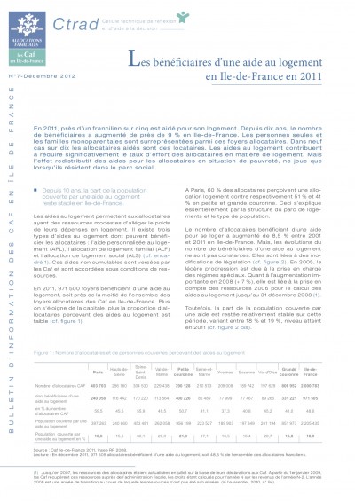 BI-7 Les bénéficiaires d’une aide au logement en Ile-de-France en 2011