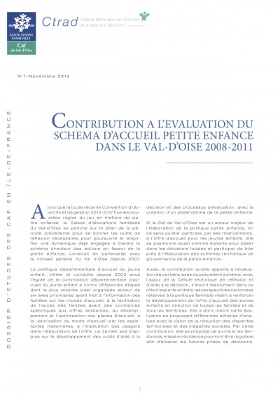 DE-1 CONTRIBUTION A L’EVALUATION DU SCHEMA D’ACCUEIL PETITE ENFANCE DANS LE VAL-D’OISE 2008-2011