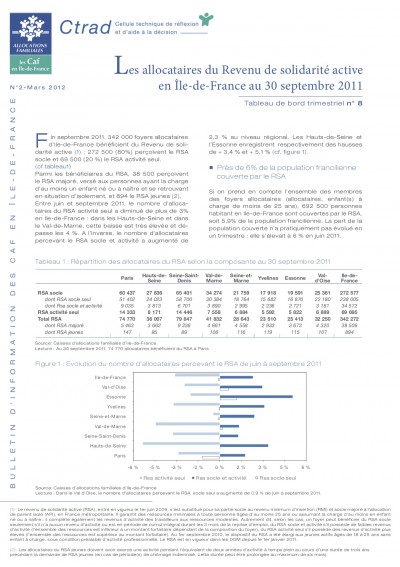 BI-2 Les allocataires du Revenu de solidarité active en Île-de-France au 30 septembre 2011