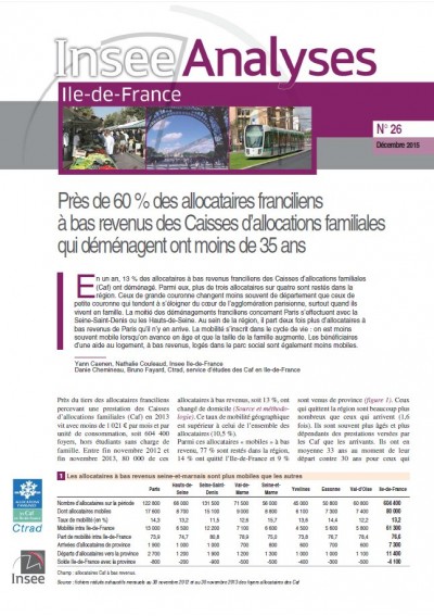 Insee Analyse Île-de-France N°26 : La mobilité des allocataires à bas revenus en Île-de-France (Déc 2015)